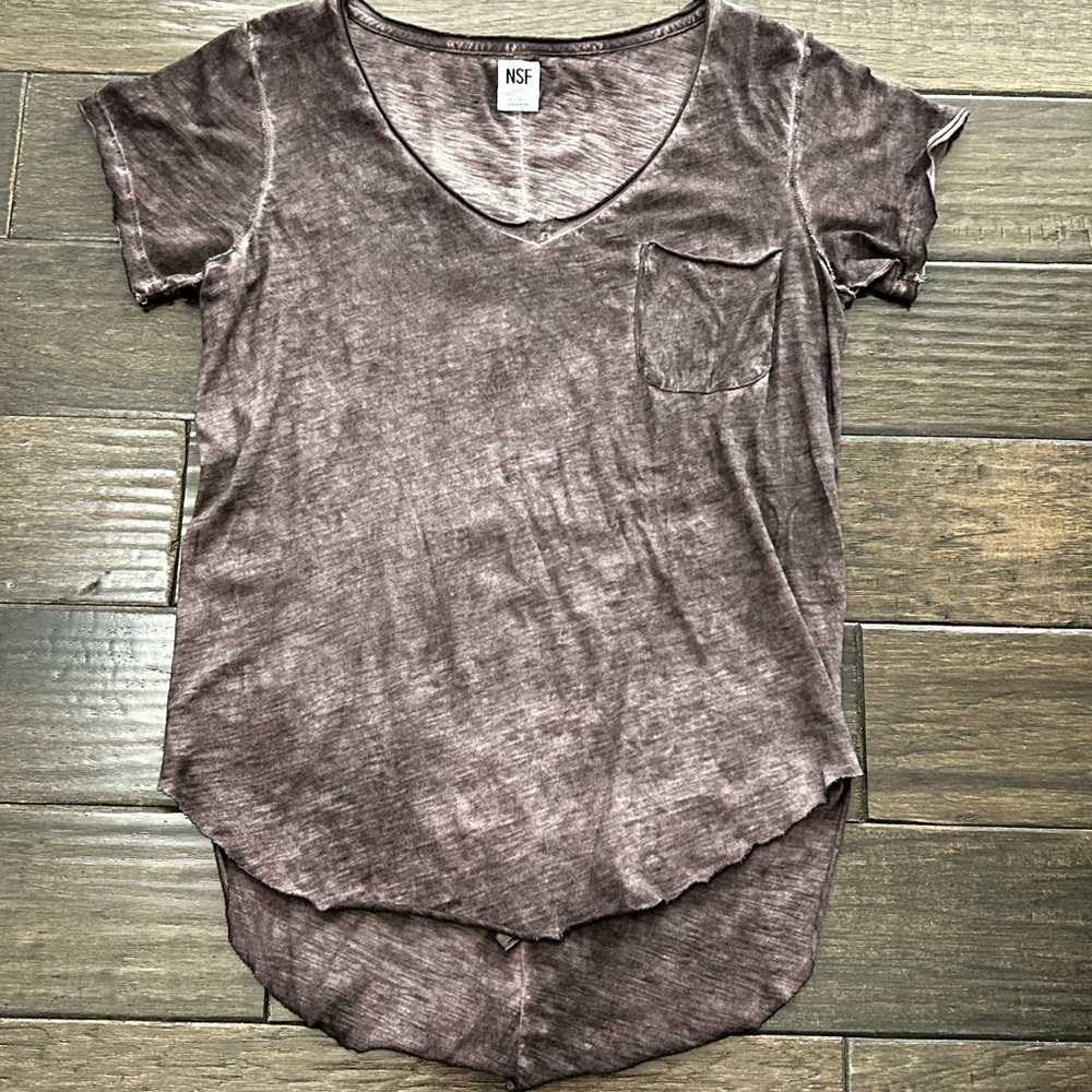 NSF Distressed V-Neck Tee in Washed Heathered Gray
